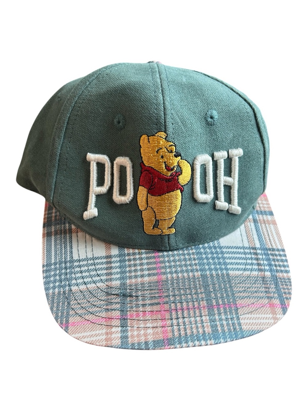 Vintage The Disney Store Winnie the Pooh Embroidered Snapback Hat Plaid Brim